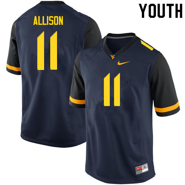 NCAA Youth Jack Allison West Virginia Mountaineers Navy #11 Nike Stitched Football College Authentic Jersey UZ23W25GW